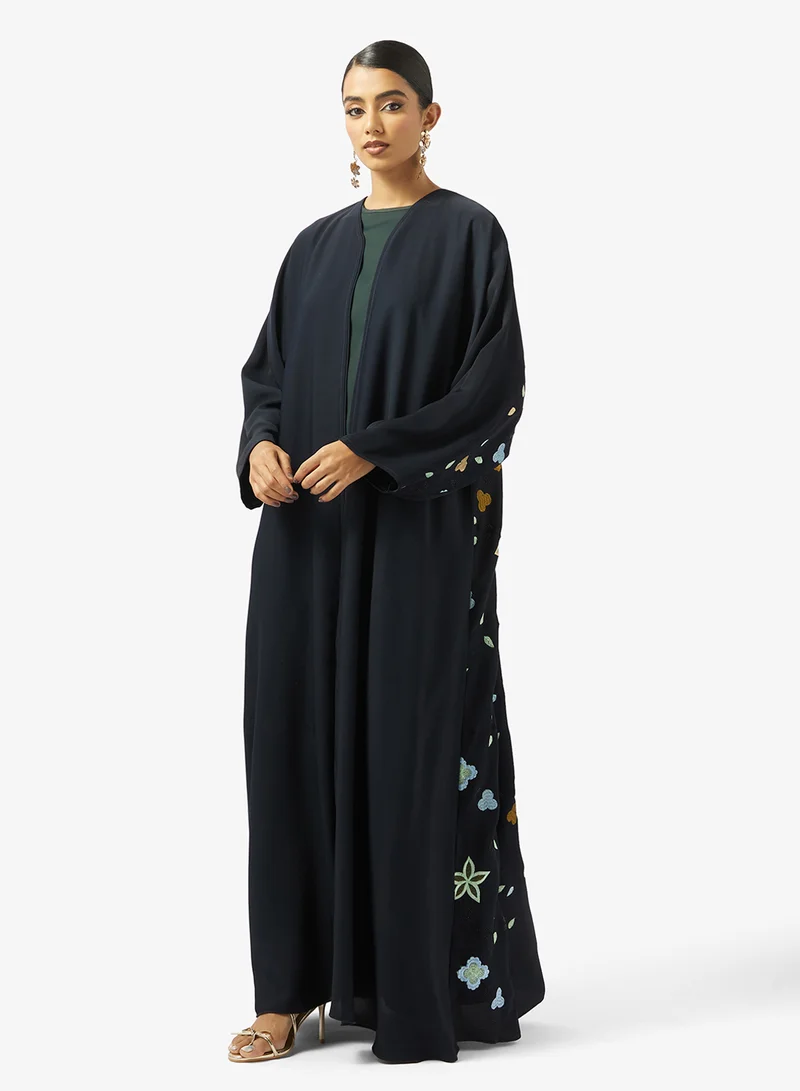 hayas closet  Black Embroidered Abaya With Sheila for Women | Best Price UAE
